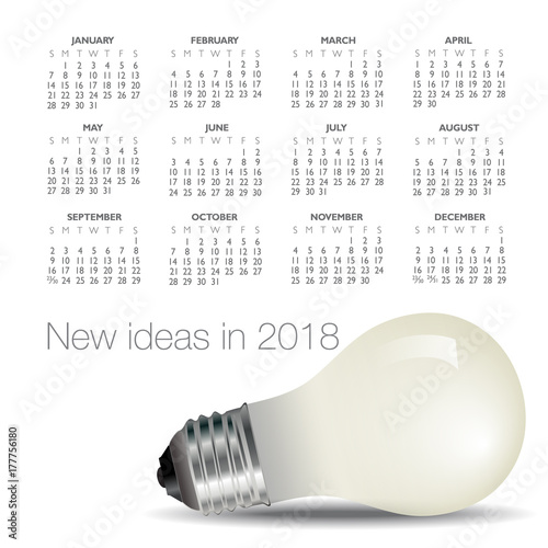 2018 idea and light bulb calendar for print or web  