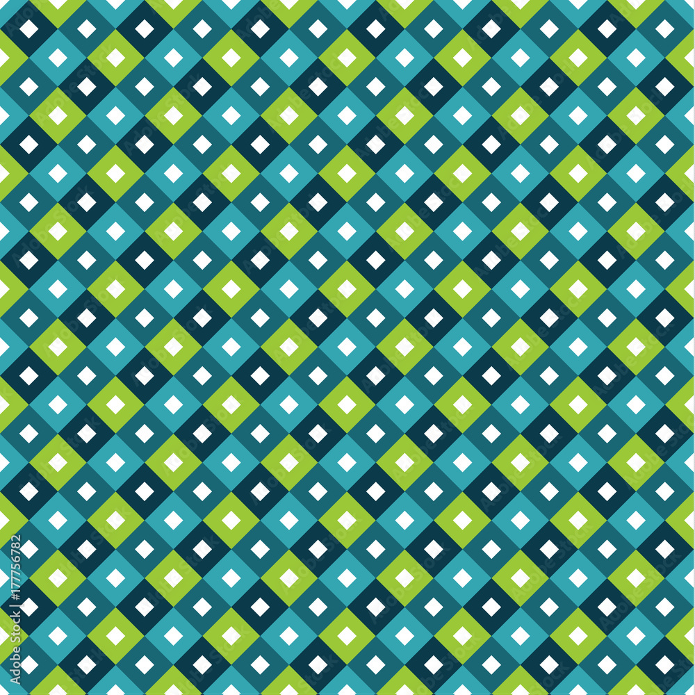 Seamless swatch - square or rhombus ornaments in diagonal way in blue and green color