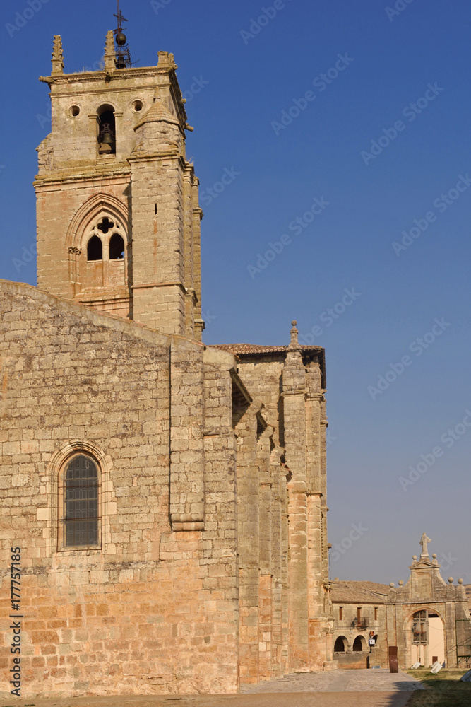  Santa Maria la Real church and entrance, Sasamon, Burgos province, Castilla y Leon, Spain
