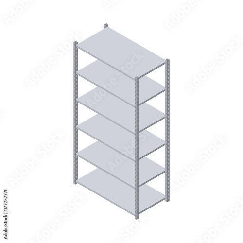 Metal shelving unit. Isolated on white background. 3d Vector illustration.
