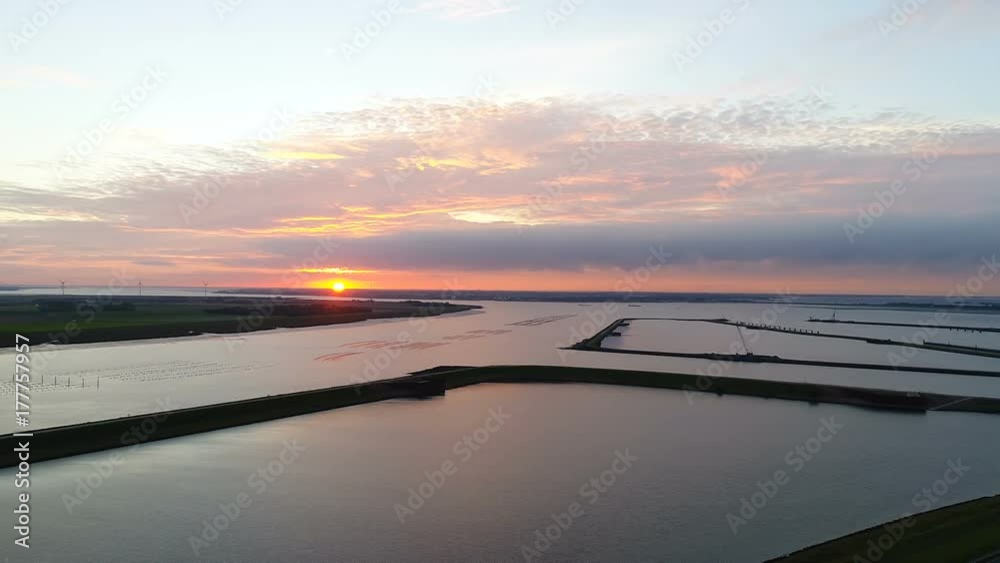 Aerial view over Eastern Scheldt - sunset Aerial view over Eastern Scheldt - sunset