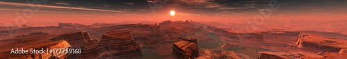 Fotografie, Tablou Panorama of the sunset over the canyon, sunset in Arizona, panorama of the red m