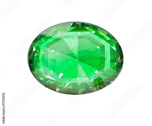 Insulated oval green gemstone on white background.