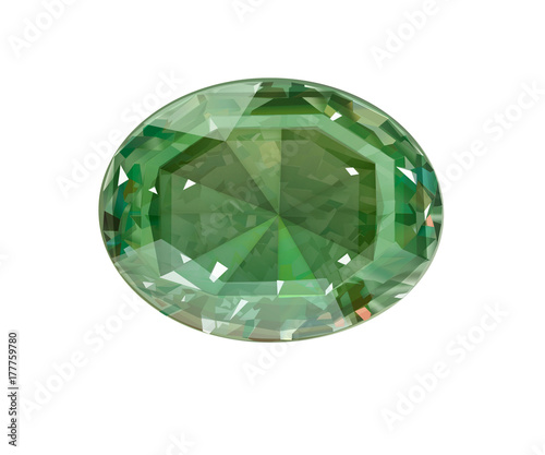 Insulated oval green gemstone on white background.
