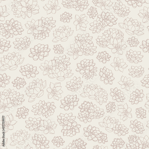 Colorful hand drawn vector lilies contours seamless pattern on beige background. Vintage floral design.