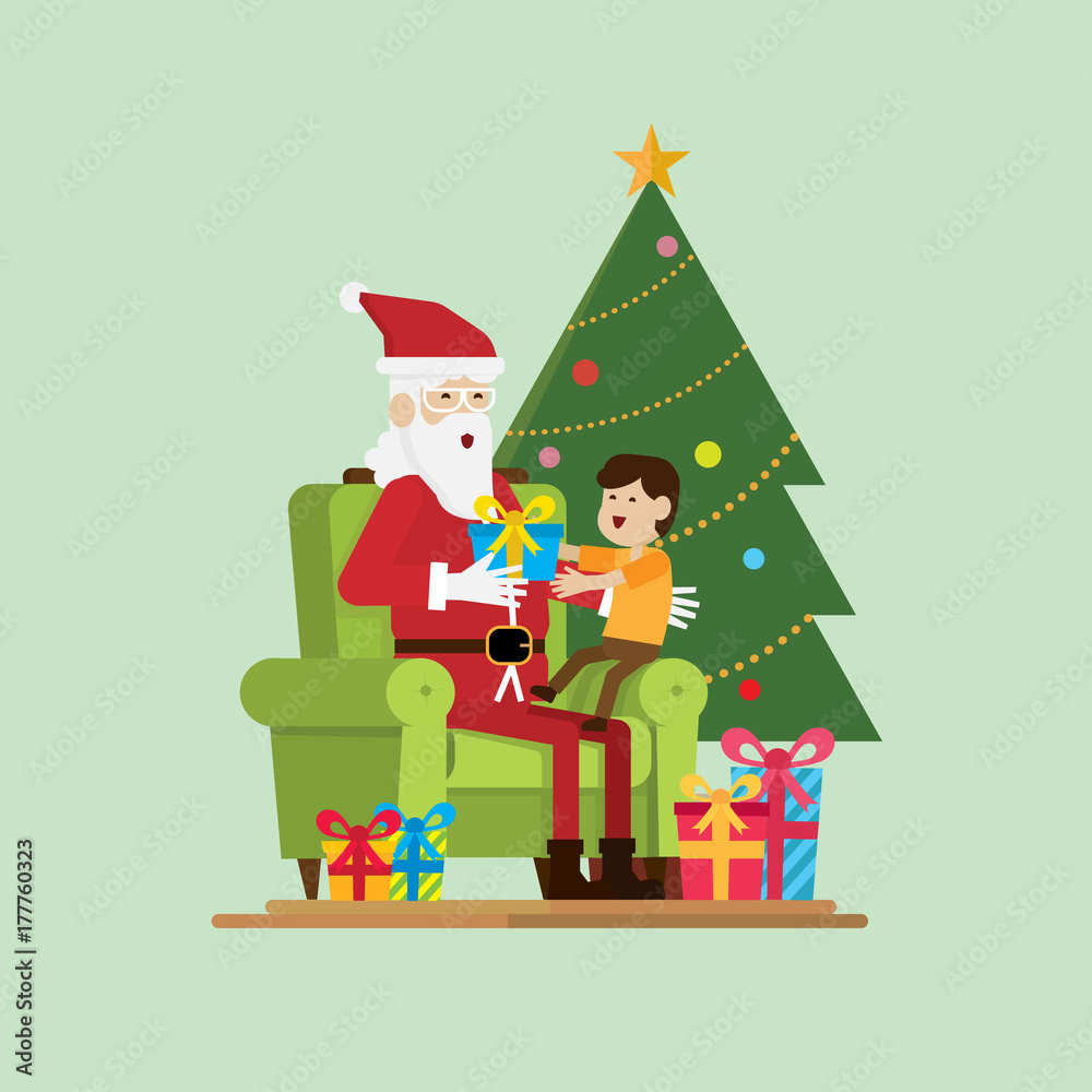 Santa is sitting with a child in the Christmas day vector. Santa is sitting with a child in the Christmas day vector.