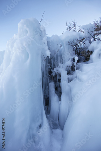 Large Icicles. Winter nature