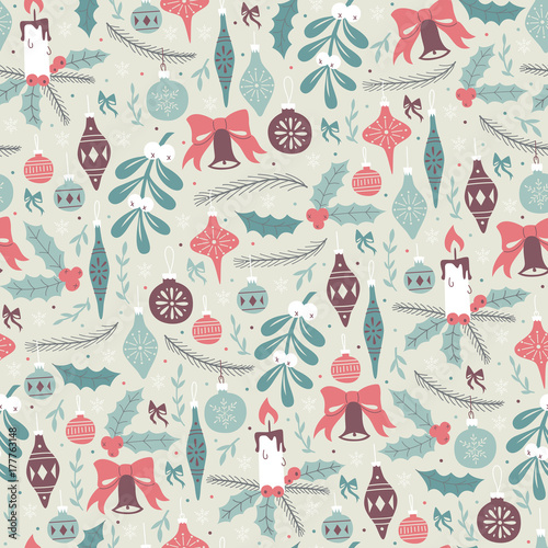 Hand Drawn Seamless Pattern with Christmas Elements.