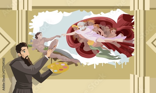 god creating adam man classic roof painting and artist