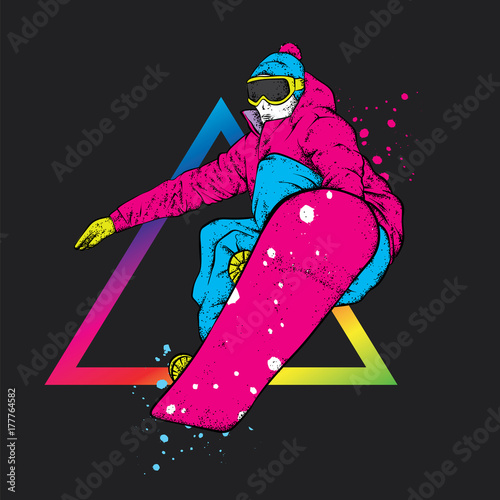 A snowboarder in colorful clothes. Vector illustration. Sports, extreme sports, outdoor activities.