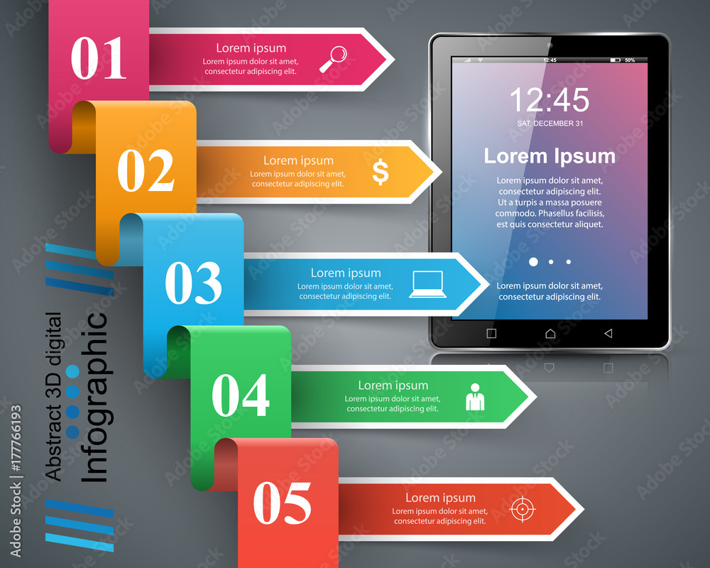 3D infographic design template and marketing icons. Business Infographics origami style Vector illustration. Tablet icon. 3D infographic design template and marketing icons. Business Infographics origami style Vector illustration. Tablet icon.