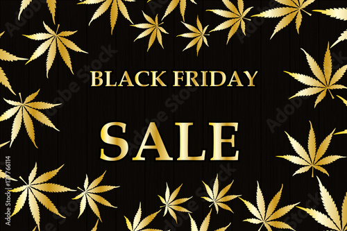 Cannabis golden pattern - black friday, Black friday sale background, Abstract vector - black friday - marijuana pattern - background