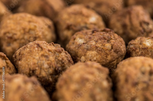 Some fresh Meatballs (selective focus; close-up shot)
