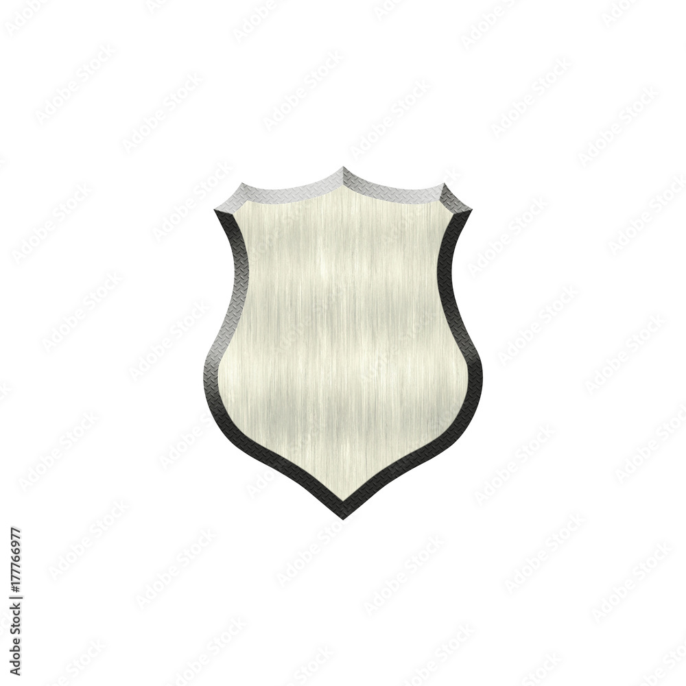 Metal badge with border in form of shield.