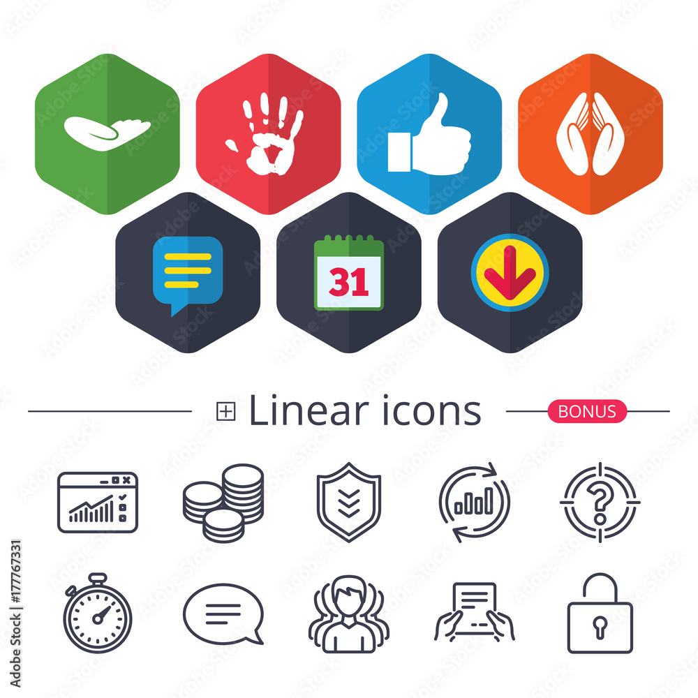 Hand icons. Like thumb up and insurance symbols. Hand icons. Like thumb up and insurance symbols.