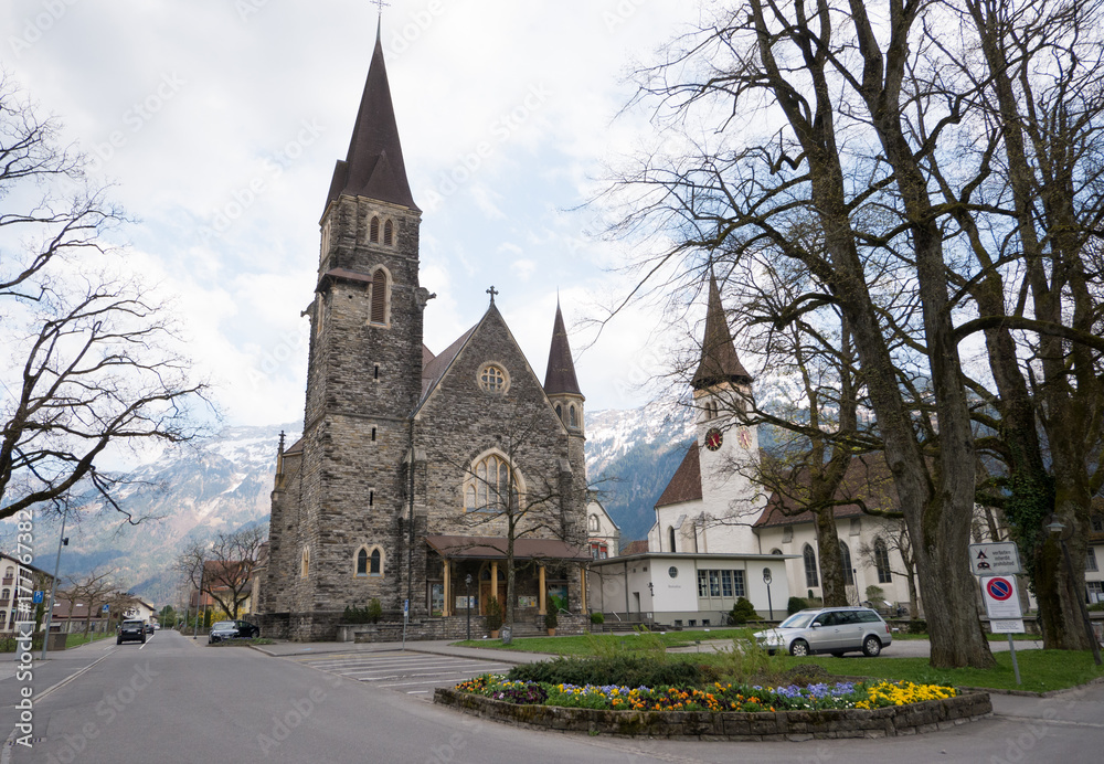 Old catholic church in interlaken city at Interlaken, switzerland