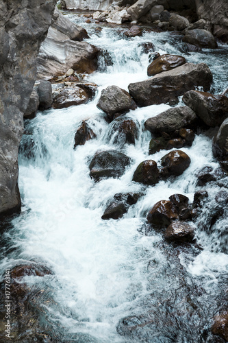 Mountain river, beautiful mountain shoal water. Water rapids. Mountain river, forest green rapid waterfall photo