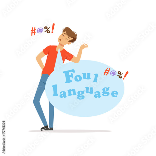 Foul language, man swearing, bad habit vector Illustration