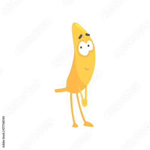 Smiling shy banana, cartoon funny fruit character vector Illustration