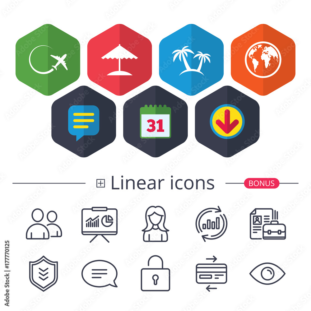 Naklejka premium Travel trip icon. Airplane, world globe symbols.
