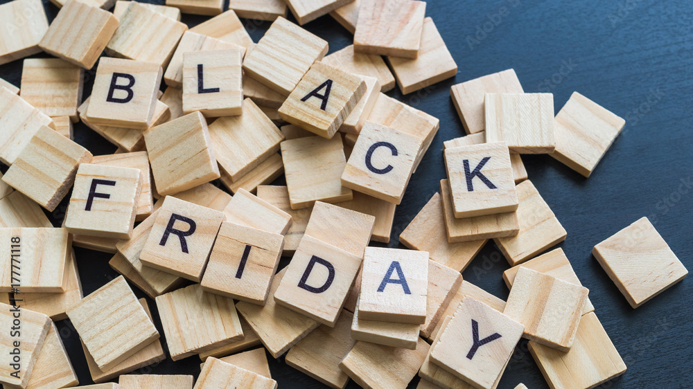 text on the wooden blocks, Black Friday word on wooden block stack, holiday promotion concept idea