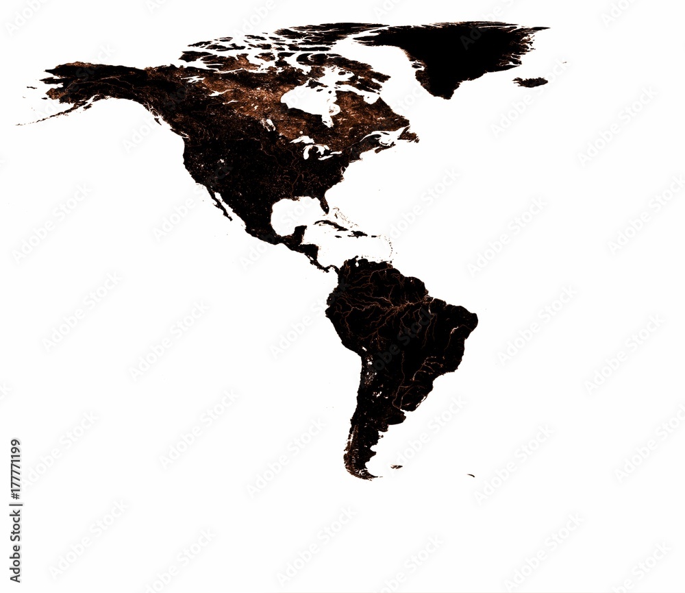 Fotografie Black The Americas map isolated on white background