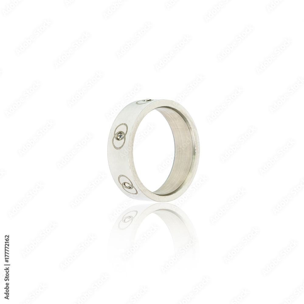Silver diamond ring isolated on white