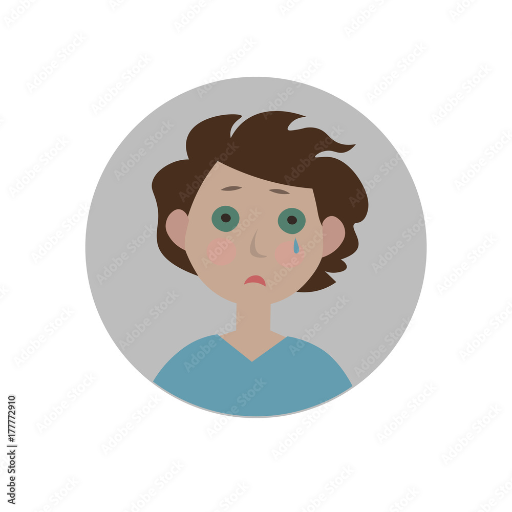 Crying emoticon. Tearful expression icon. Isolated vector illustration