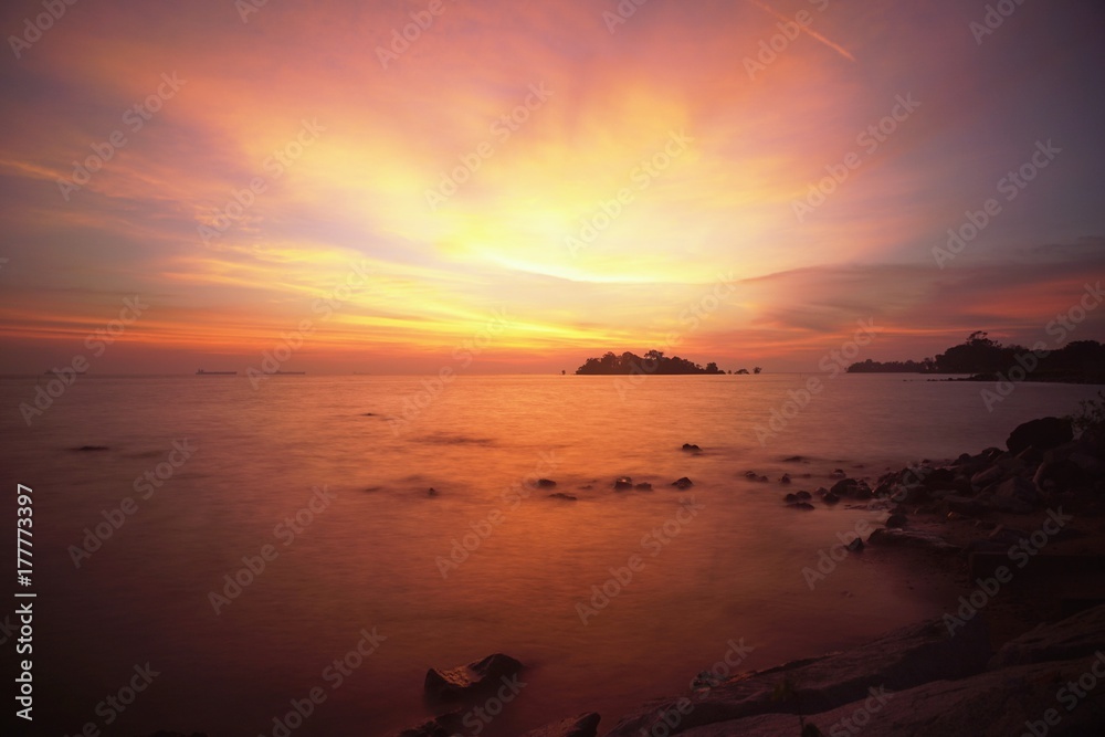the ray of sunset at Telok Gong beach, Malacca