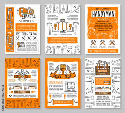 Vector home repair sketch work tools poster