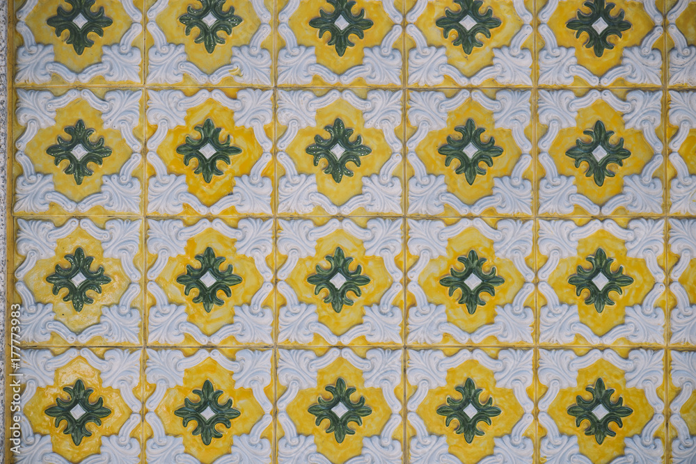 Yellow Portuguese tile, vertical background