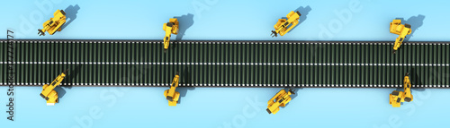 Foto automated industrial conveyor top view 3d rendr on blue