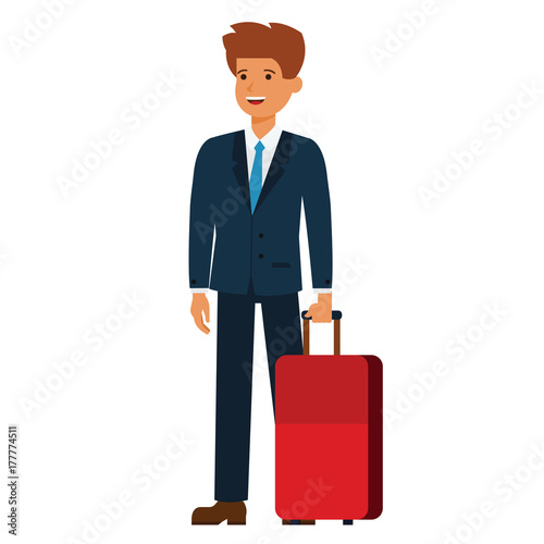 business traveler cartoon flat illustration concept on isolated vector white background