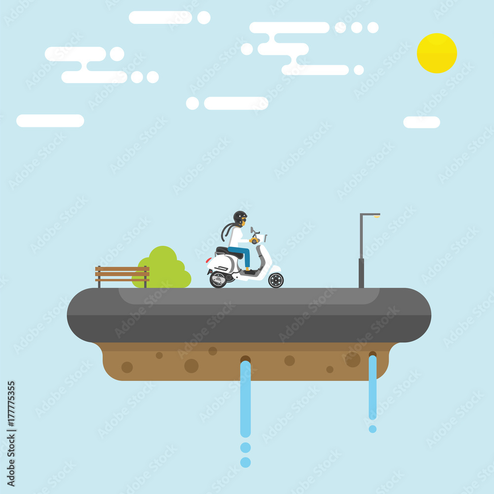 Fotografie Floating island concept with asphalt and motor over it