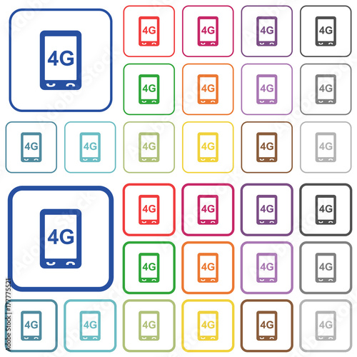 Fourth generation mobile connection speed outlined flat color icons