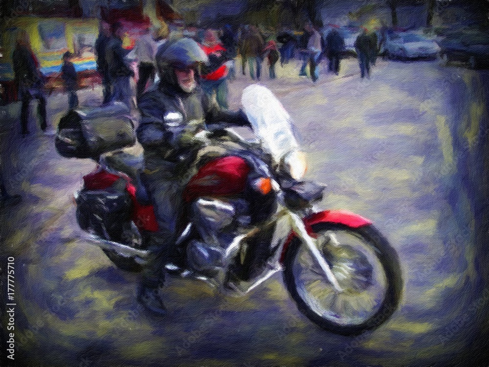 Biker, motorcycle, motorcyclist, paintings