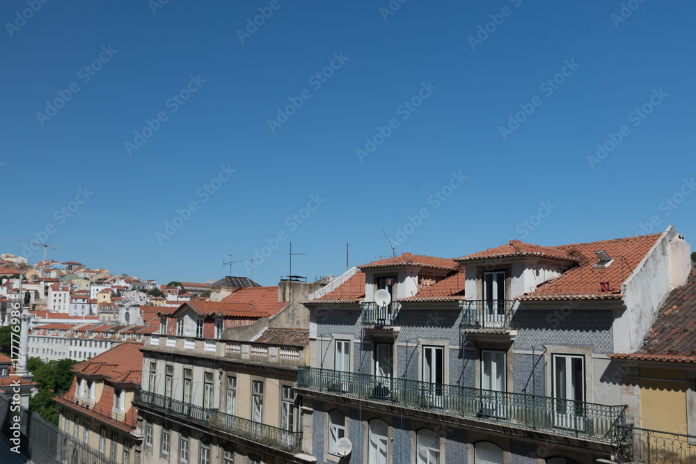 Top view of the famous Portuguese red rooftop. Aerial view of Lisbon, Portugal.