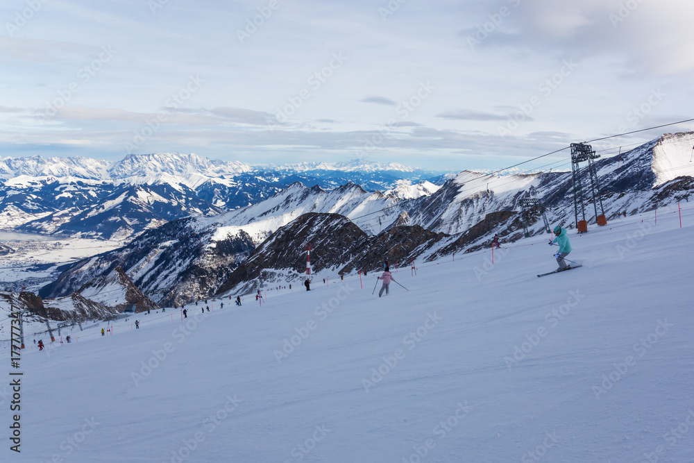 Ski slope and tracks in mountains ski resort Zell am See, Austria Ski slope and tracks in mountains ski resort Zell am See, Austria