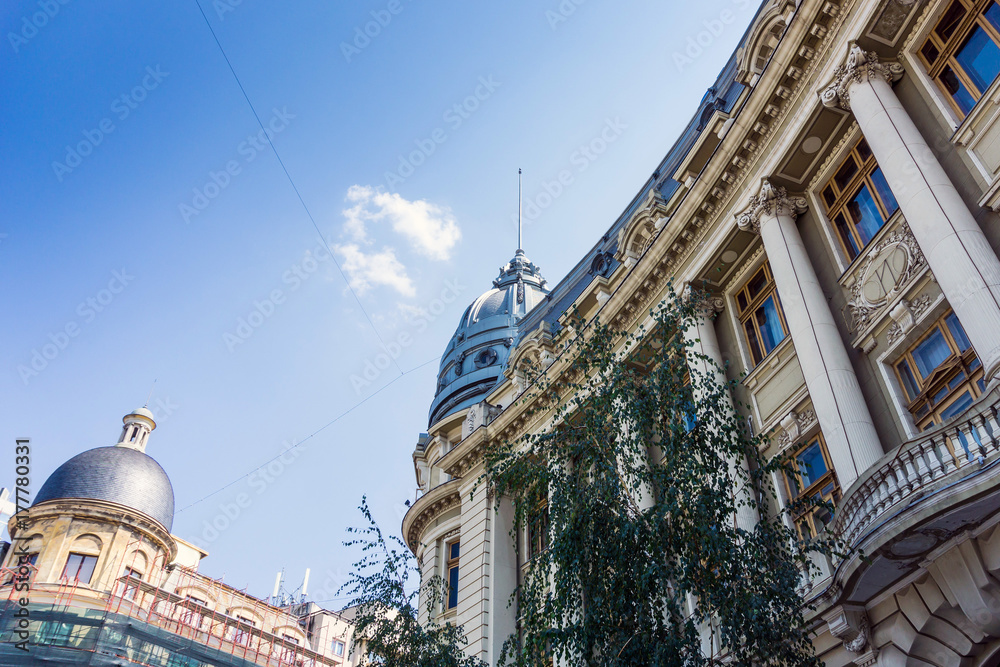 antique building view in Old Town Bucharest, Romanian