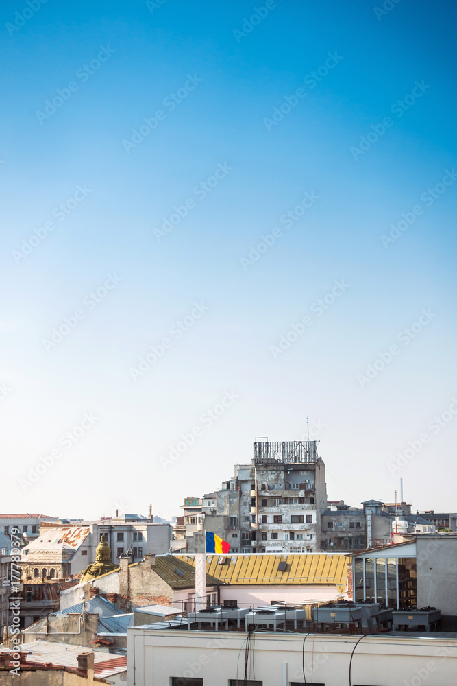 antique building view in Old Town Bucharest, Romanian