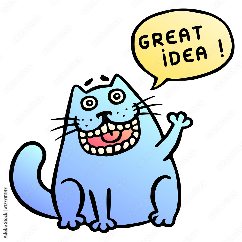 Fototapeta premium Great idea. Cute cat shout. Vector Illustration.