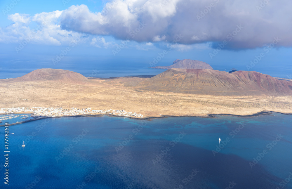 view of La Graciosa island from the Mirador del Rio, Lanzarote, Canary islands, Spain view of La Graciosa island from the Mirador del Rio, Lanzarote, Canary islands, Spain