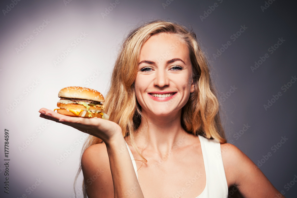 Female with hamburger