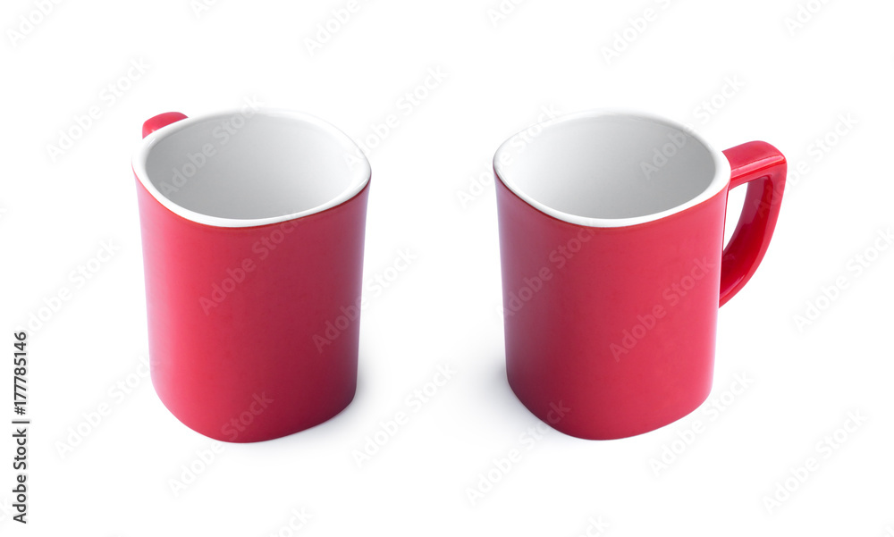 red coffee cup with simple design isolated on white background red coffee cup with simple design isolated on white background