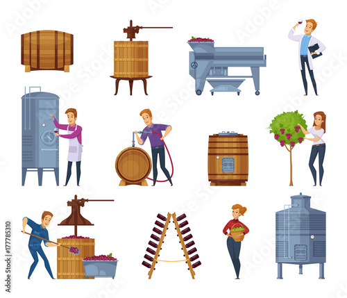 Wine Production Cartoon Icons Set photo