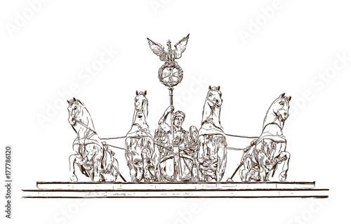Hand drawn sketch of Brandenburg Gate horse statue Berlin, Germany in vector illustration.