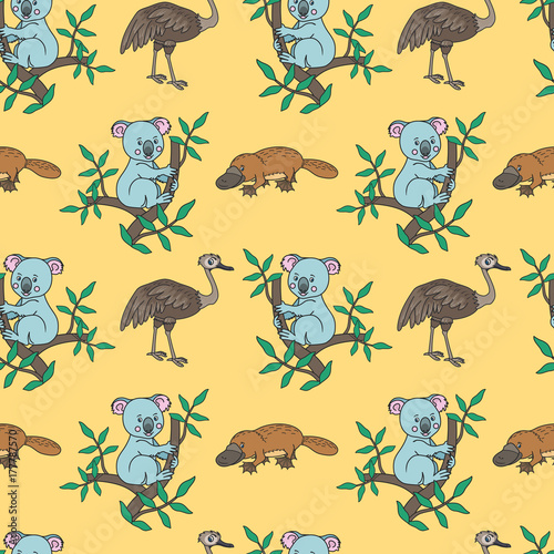 Platypus,Ostrich,Koala © lyubovyaya