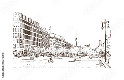 Hand drawn sketch of Brandenburg Gate Berlin, Germany in vector illustration.