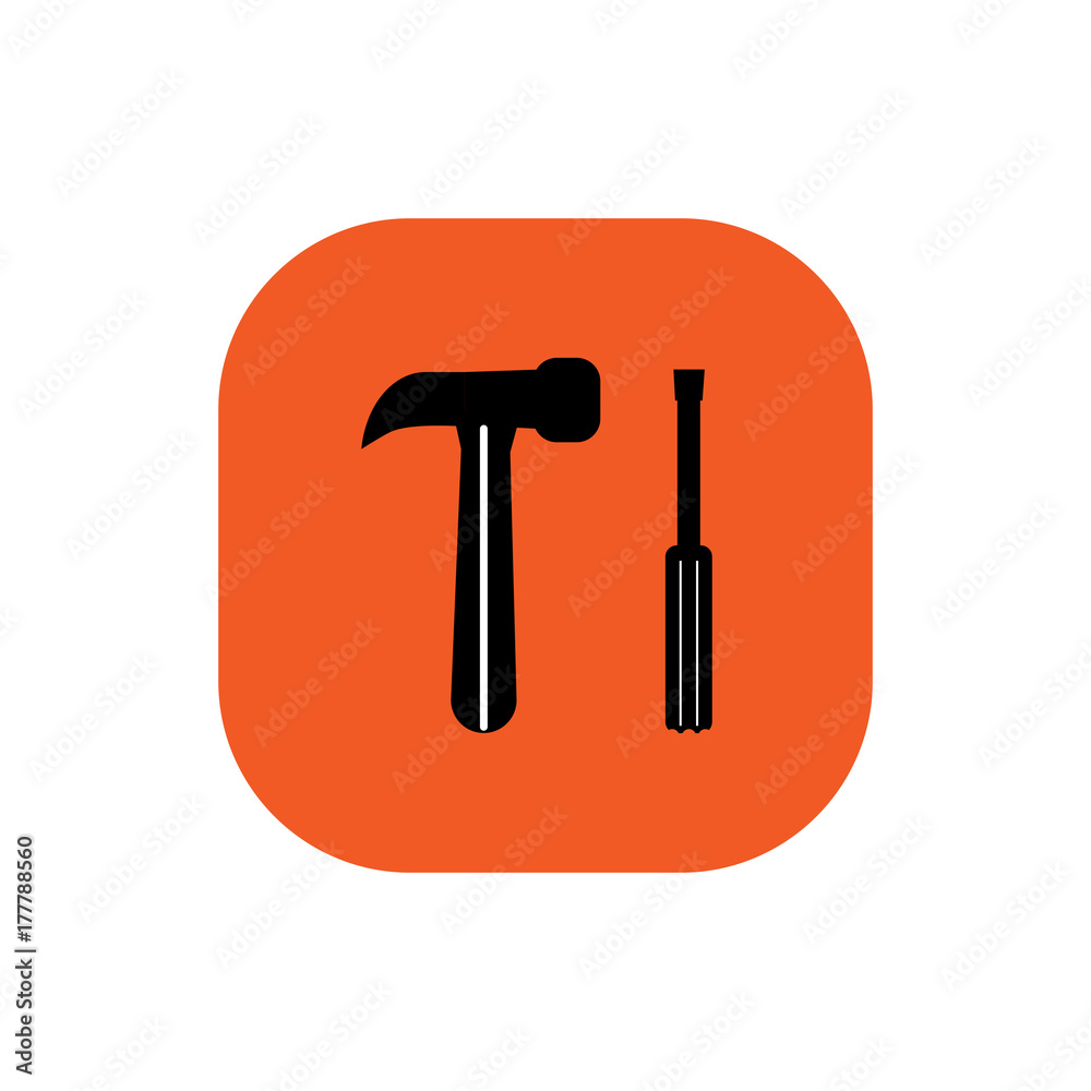 Screwdriver and hammer square icon vector