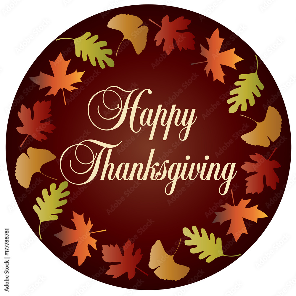 happy thanksgiving circle with gradient leaf frame